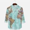 Men's Map Printed Long Sleeve Shirts Casual Cardigan New Button Holiday Fashion Shirts