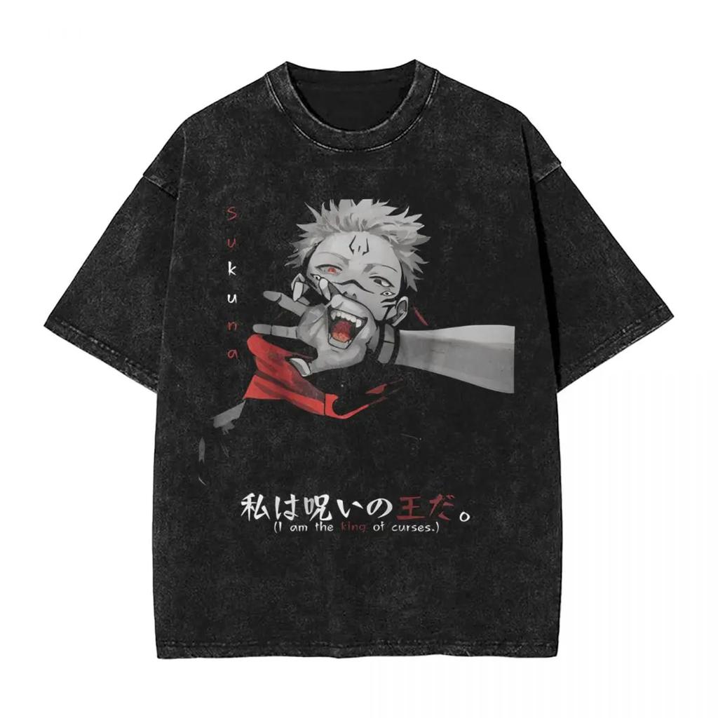 Anime Jujutsu Kaisen Gojo Satoru T Shirts Washed Men's Women Cotton Harajuku T-Shirts Ryomen Sukuna Retro for Unisex Tops