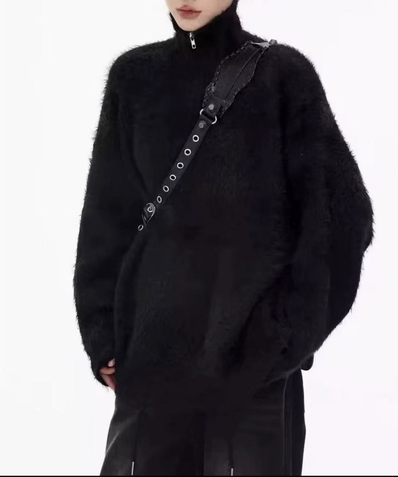 

Имитация норкового бархата лацкан пуловер свитер на половину молнии женская одежда осень и зима новый свободный повседневный вязаный свитер топ one size fits all чёрный