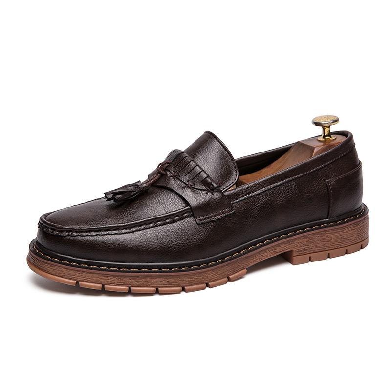 New Retro Thick Soled Fringe a Slip- Loafers British Style Small Leather Shoes Soft Sole Shallow Mouth Single Shoes