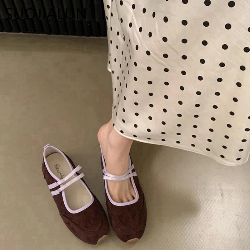 Fashion SUOJIALUN 2025 Spring New Brand Women Flat Shoes Fashion Round Toe Shallow Slip On Mary Jane Shoes Soft Flat Heel Baot Shoes