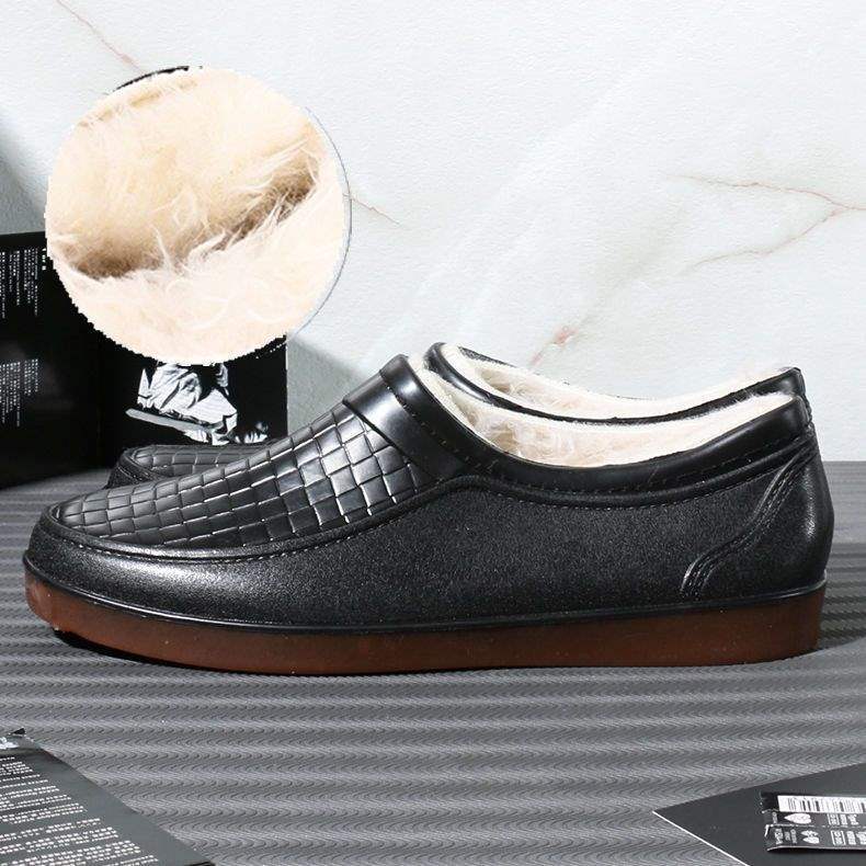 Rain shoes men's short tube winter velvet warm large size waterproof rain boots kitchen non-slip and wear-resistant work rubber shoes overshoes