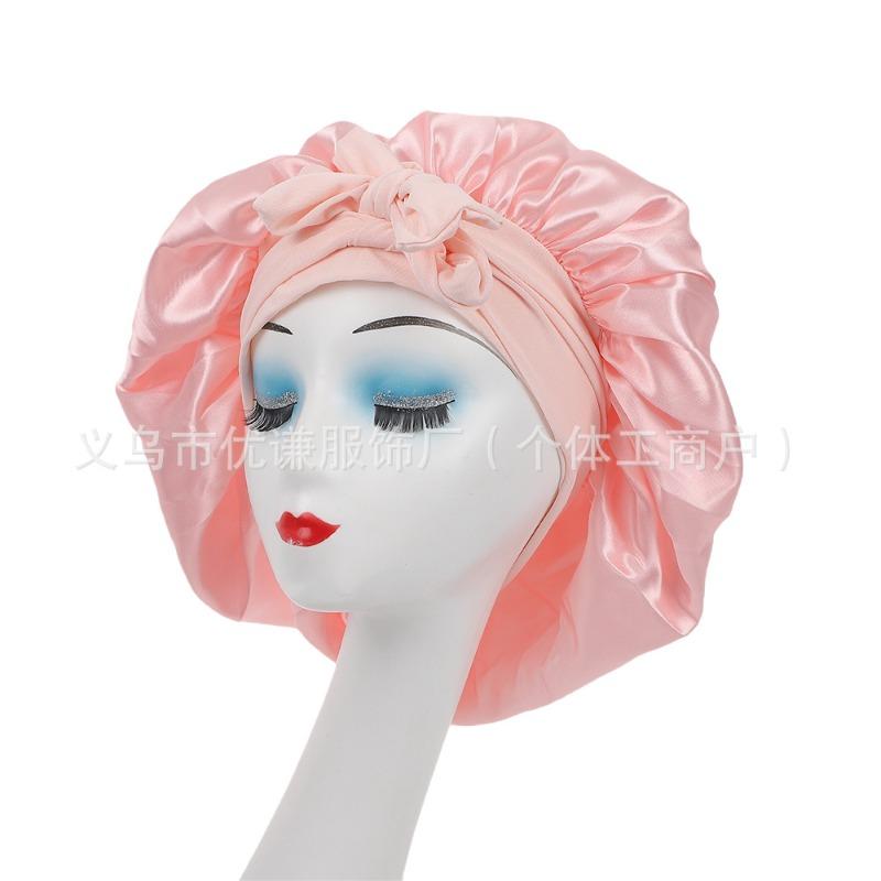 Ladies Satin Ribbon Round Cap Satin Bow Nightcap Hair Care Cap Extra Large Beauty Hair Care Cap