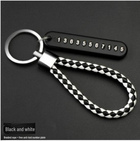 Anti-lost Number Plate Mobile Phone Braided Rope Keychain with 8-Shaped Buckle Pendant