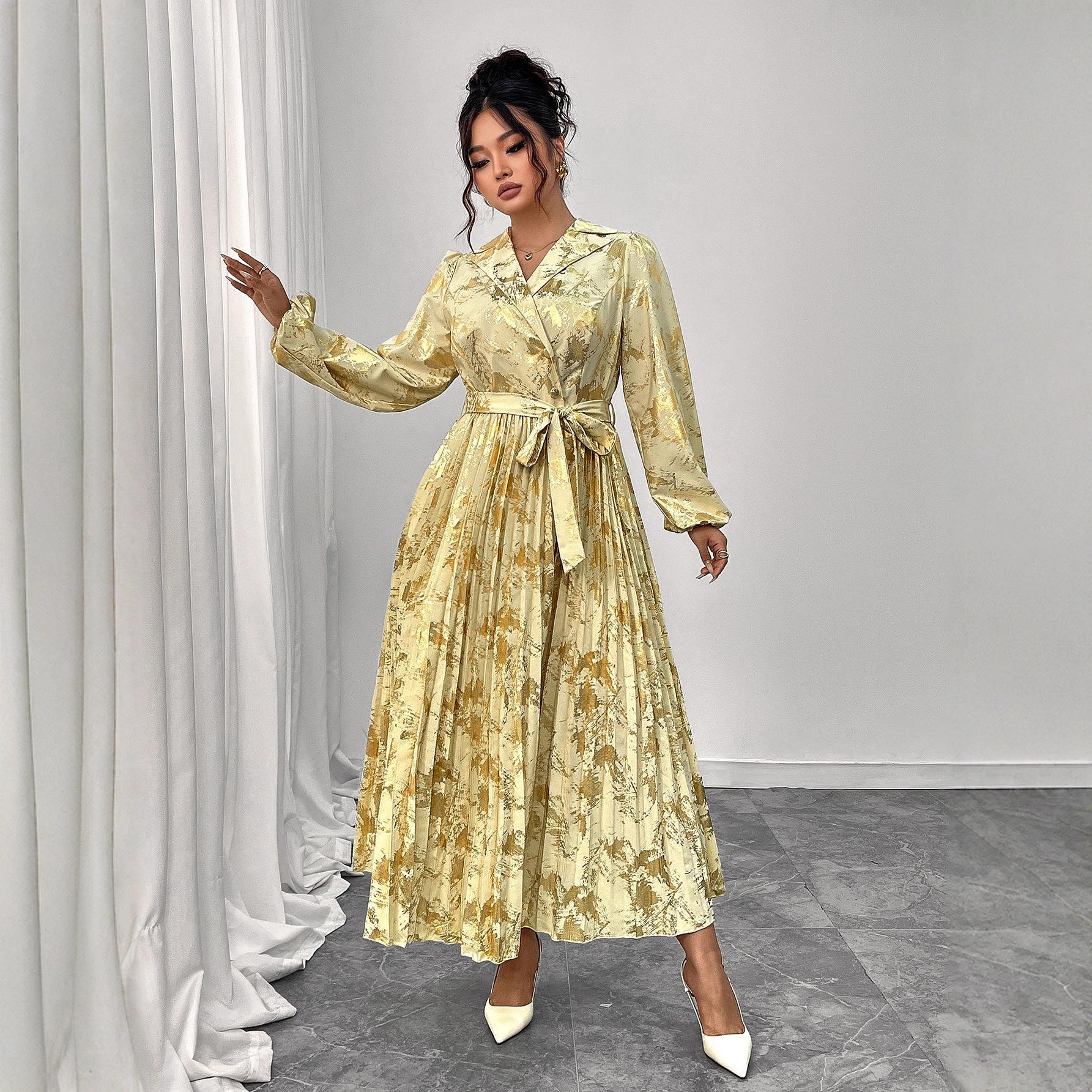 

Новое платье с длинным рукавом, V-образным вырезом, в стиле ретро, с цветочным принтом и завязками 4XL шампанского