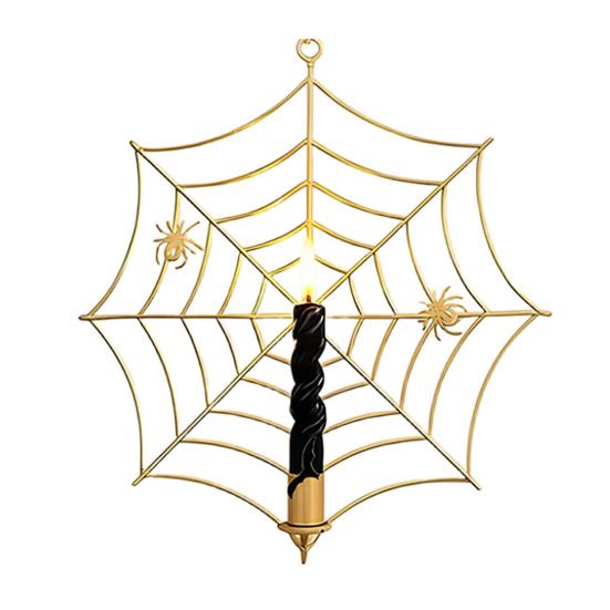 Spider Web Candle Holder Halloween Metal Wall-Mounted Spiderweb Taper Candle Holder for Gothic Home Decor