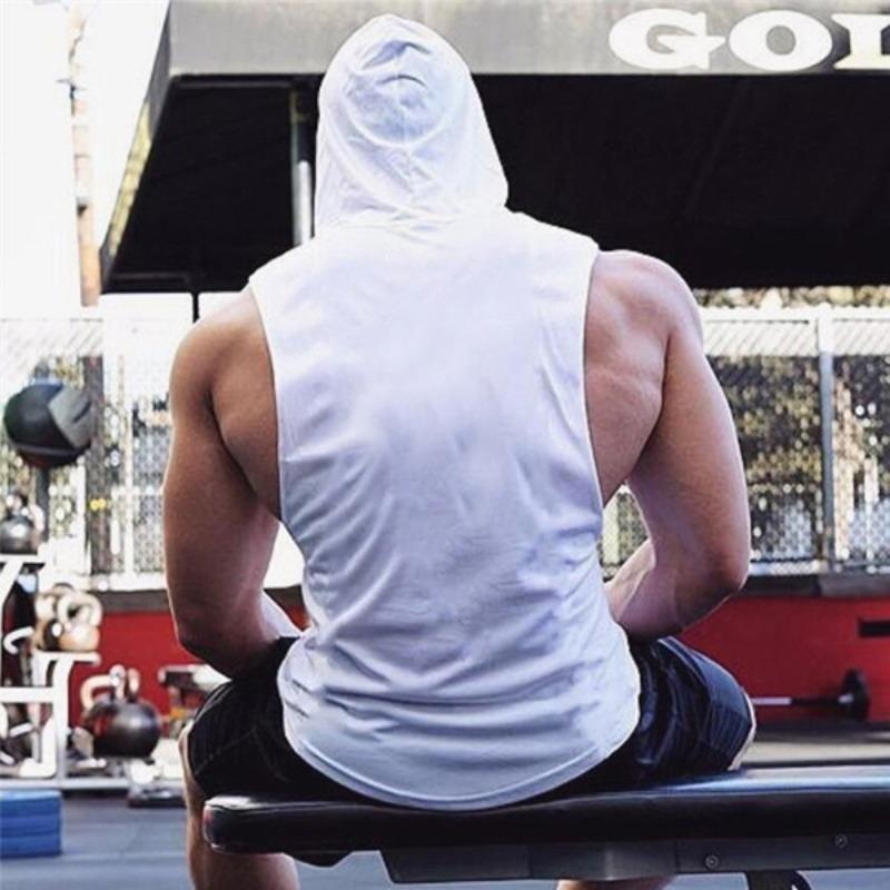 Men's Bodybuilding Fitness Sports Vest Hooded Sleeveless T-shirt Five-star Stitching Loose Large Size