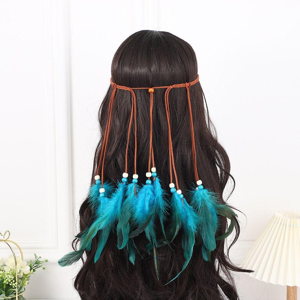 Braided Cord Bohemian Tassel Headband Tribal Feather Hair Extensions  Western Cowgirl Outfit
