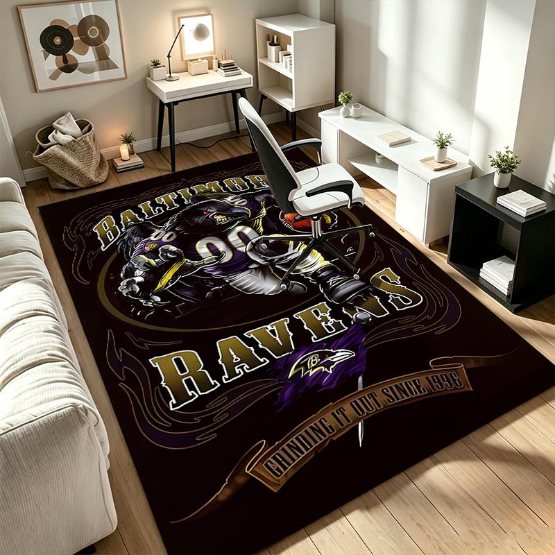 Baltimore Ravens Teppich Rutschfeste Indoor-Matte Geeignet für Bürostuhl Wohnzimmer Computertisch Dekorative Home-Office-Teppich Polyesterfaser-Matte 800