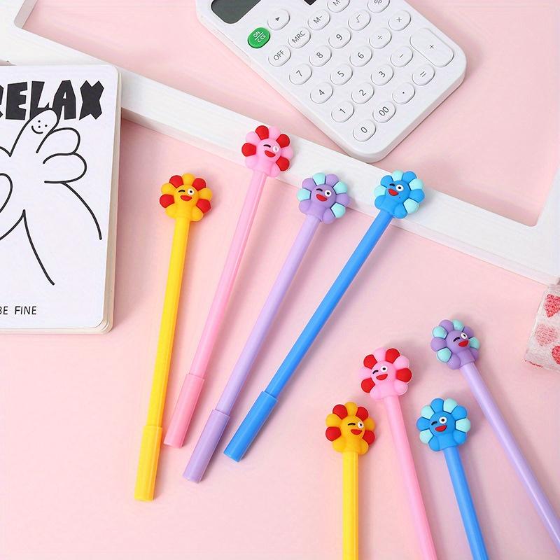 Back To School Season 12pcs 0.5mm Creative Cartoon Soft Glue Sun Flower Shape Neutral Pen Cute Sign Pen Gift Pen Exam Pen