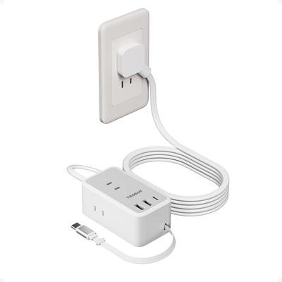 Stilvolles 2m USB-C Verlängerungskabel, Steckdosenleiste, Steckdosenadapter, Oktopus-förmige Steckdose, Tischstecker, USB-C, Integriertes einziehbares Kabel, PD-kompatibel, Schlank, TE