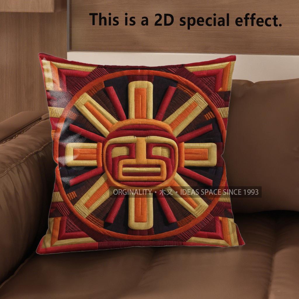 2D Aztec Sun God Pattern Decorative Pillow Cases Pattern Cushion Cover Suitable For Sofa Bedroom Car Pillow Cover