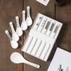 5 Paar Keramik-Essstäbchen & Löffel Set für Zuhause Küche Langer Griff Runder Kopf Suppenlöffel Rutschfeste Essstäbchen & Reislöffel Geschenkset
