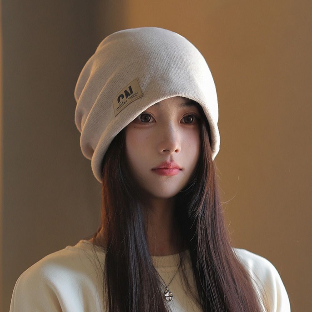 Coldproof Plush Beanies Hats Thickened Letter Pullover Hats Fashion Fleece Knit Beanies  Autumn