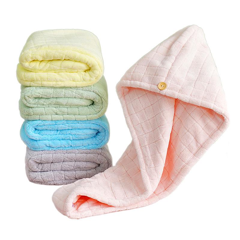 Women's Double Layer Quick-Dry Coral Fleece Hair Towel and Shower Cap - Super Absorbent and Thick with Headband