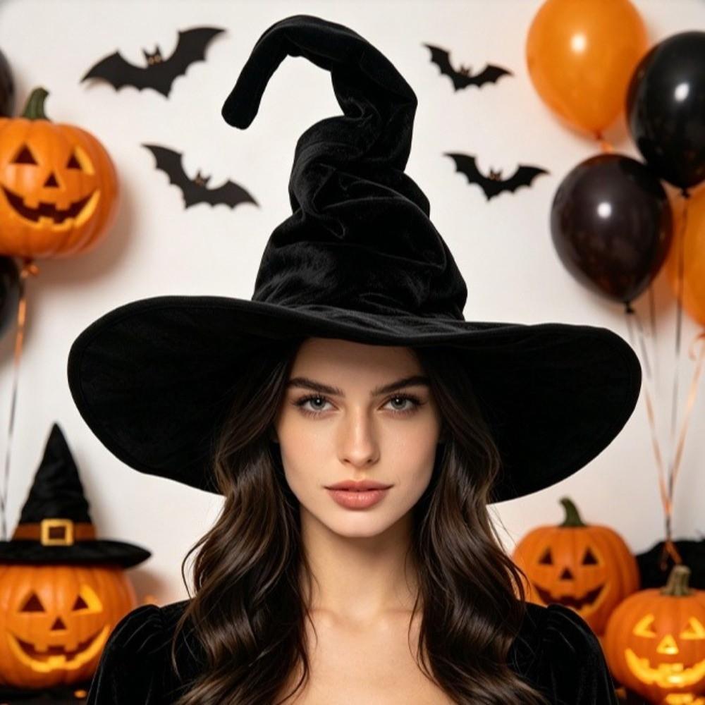 Large Wide Brim Witch Hat Tall Pointed Cone Top Cosplay Witch Cap Party Headwear Wizard Cap  Women