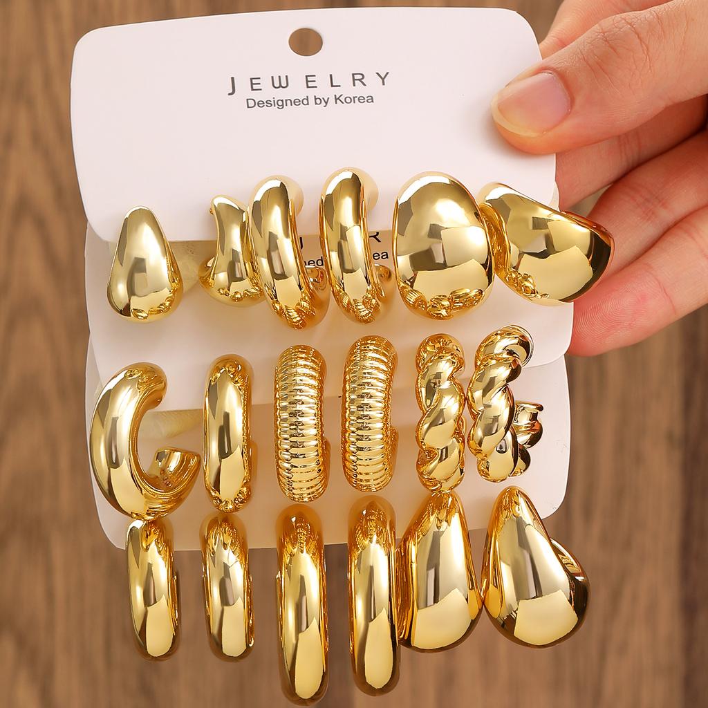 3-pairs Set Gold Set Earrings For Women Imitation Metal Earing Jewelry Trending Exaggerated C Earrings Combination