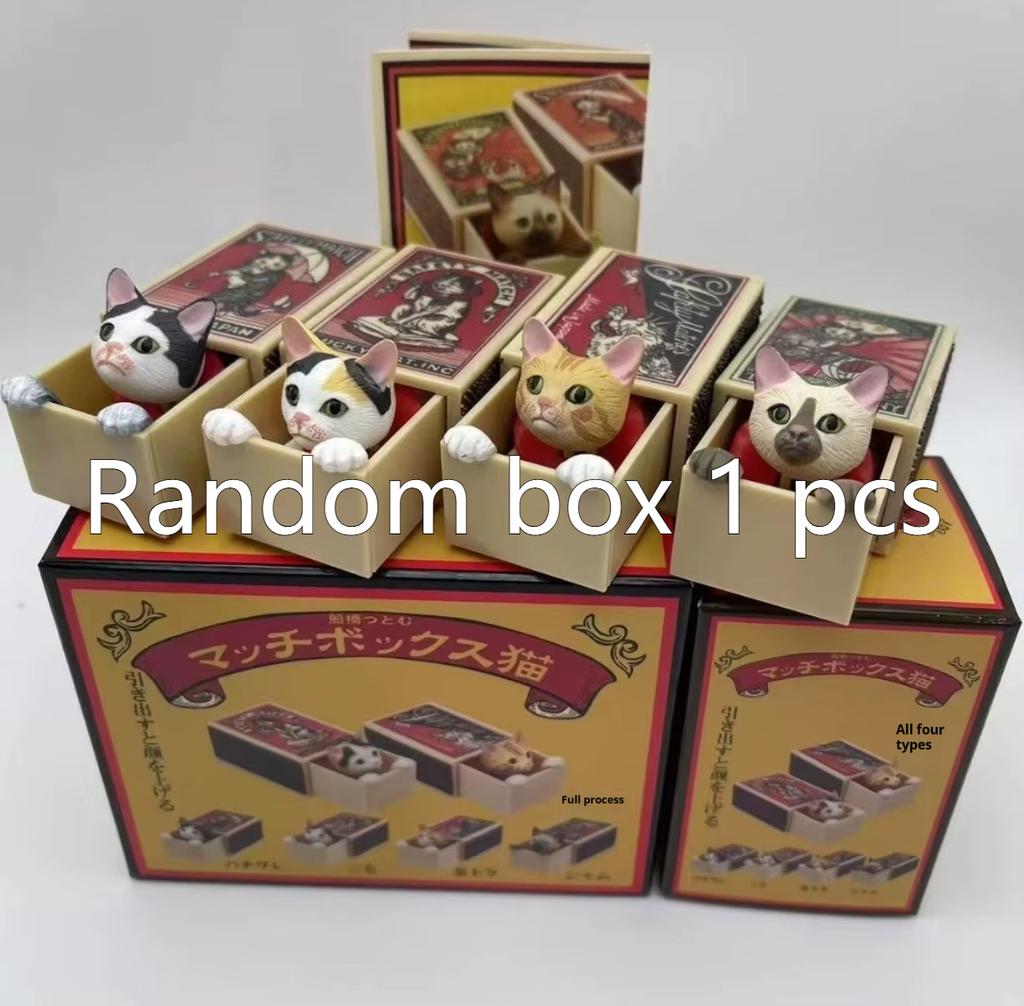Hide And Seek Safety Match Box Cats Blind Box Cute Pvc Anime Action Figure Creative Toy Desktop Decoration Kids Surprise Gift