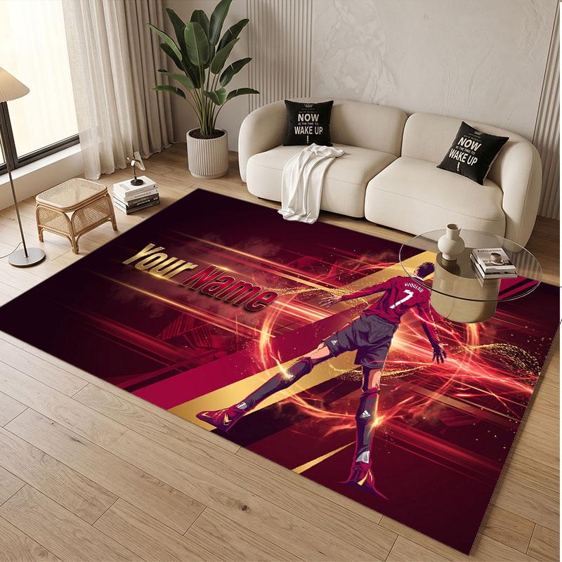 Custom Rug Cristiano Ronaldo Pattern Print Name Text Soft Non‑Slip Floor Carpet for Home Indoor Decoration