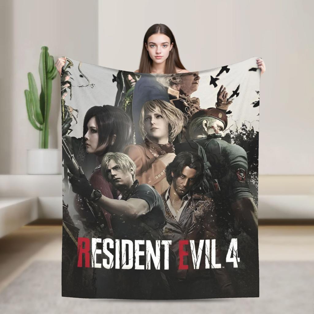 Leon Kennedy Resident 4 Remake Blankets Fleece Video Game Eviled Super Warm Throw Blankets for Bedroom Sofa Bed Rug