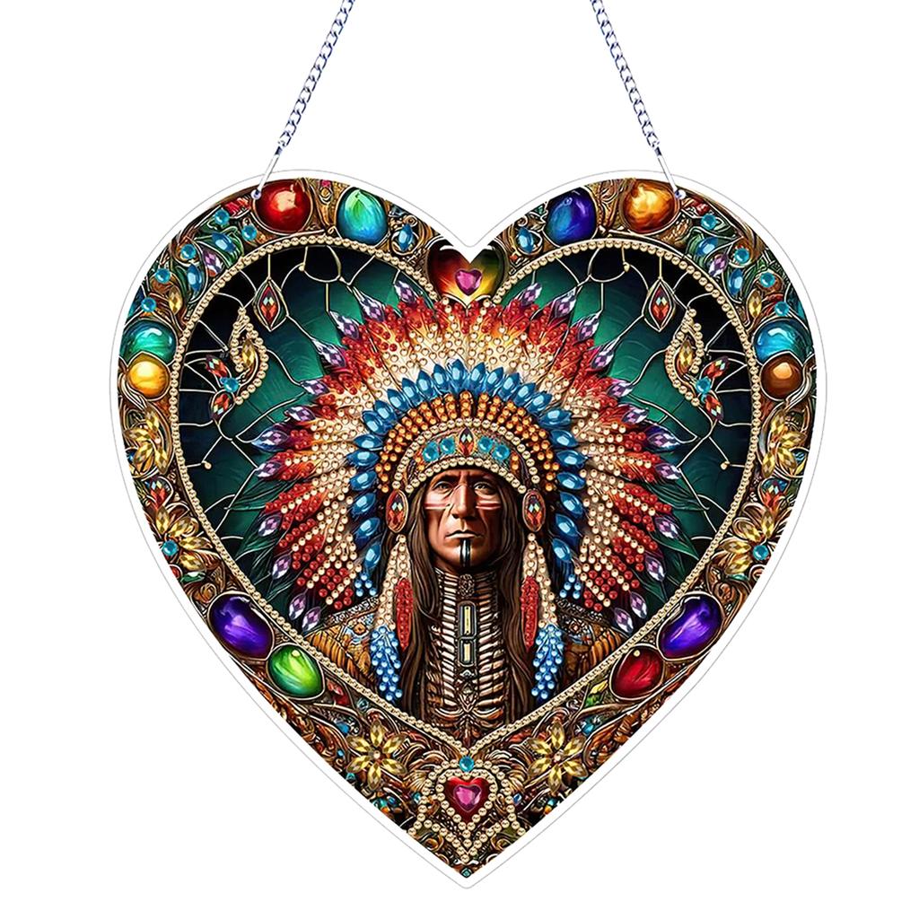 PVC Glass Special Shaped Vintage Pattern Diamond Painting Hanging Suncatcher Diamond Drawing Suncatcher Ornament for DIY Craft