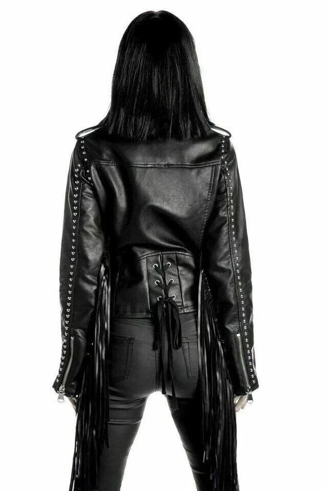New Black Fringe Stylish Women Handmade Classy Jacket Genuine Lambskin Leather