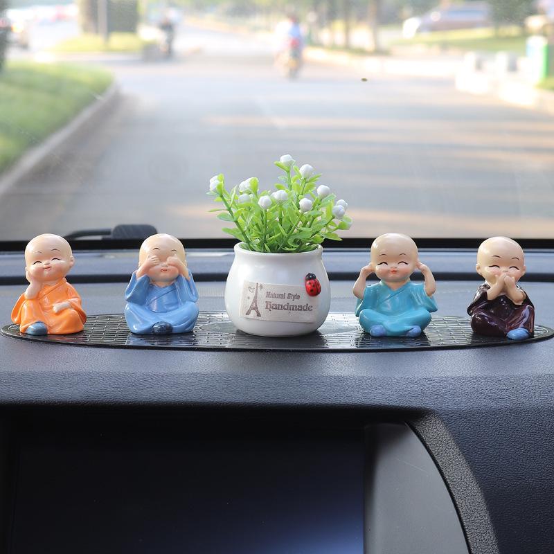 Shaking Head Monk Car Ornament Set - Cute Interior Decoration for Men and Women