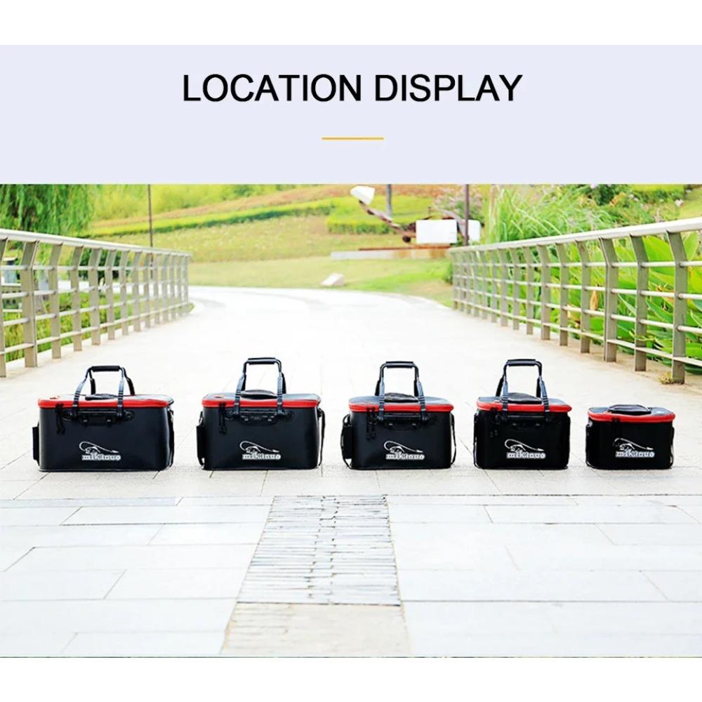 New 30-50cm Fishing Bucket EVA Foldable Carrying Handle Collapsible Live Fish Box with Side Pocket and Zipper for Travel Camping