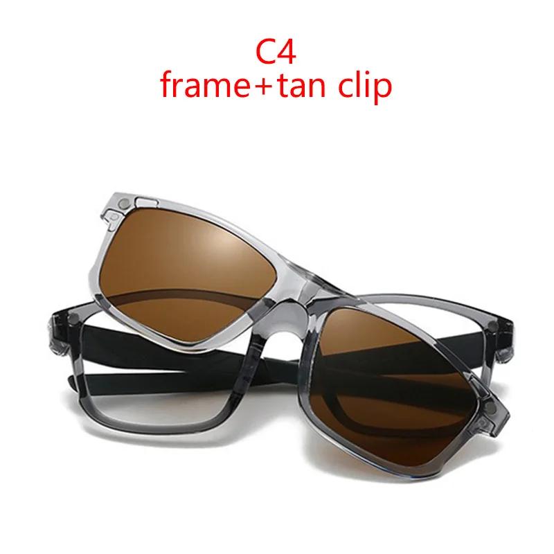 Polarized Black clip Sunglasses For Men UV Protection Retro Square Full Transparent Grey Frame Magnetic Sunglasses