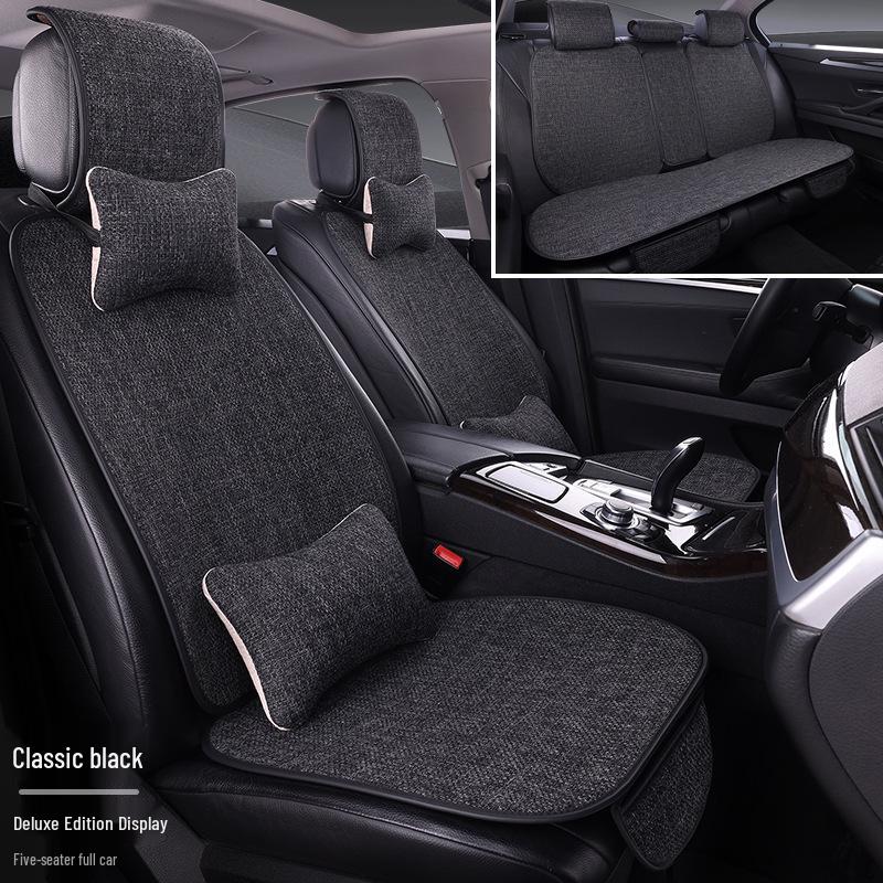 Comprehensive All-Season Linen Seat Cushion Set for Five-Seater Cars