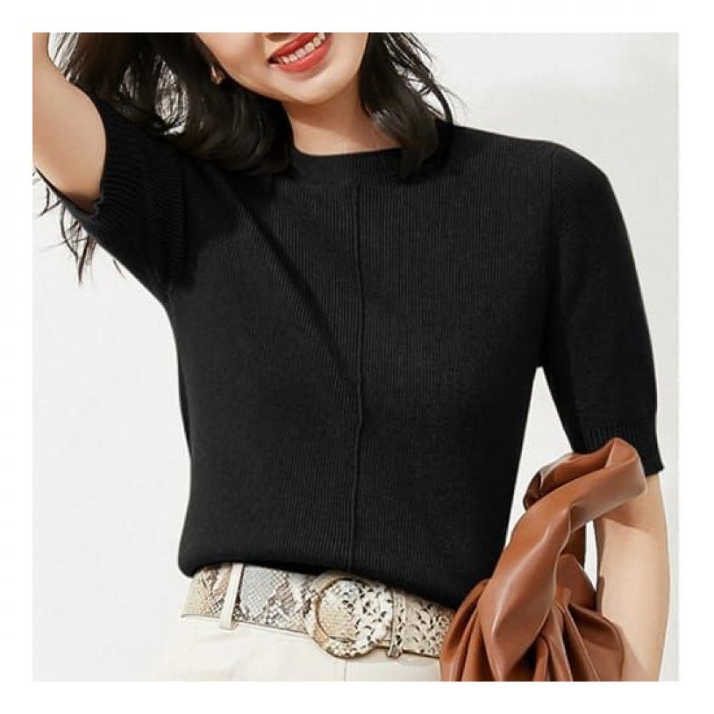 Navava Solid Rib ShorT Sleeve Round Neck KniT T shirT Nk2261