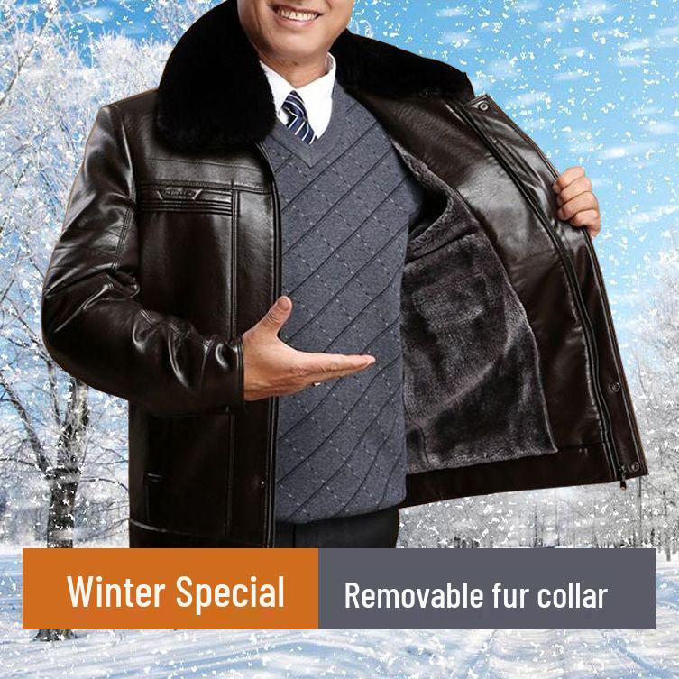 Men's Warm Leather Jacket for Middle-aged & Elderly 