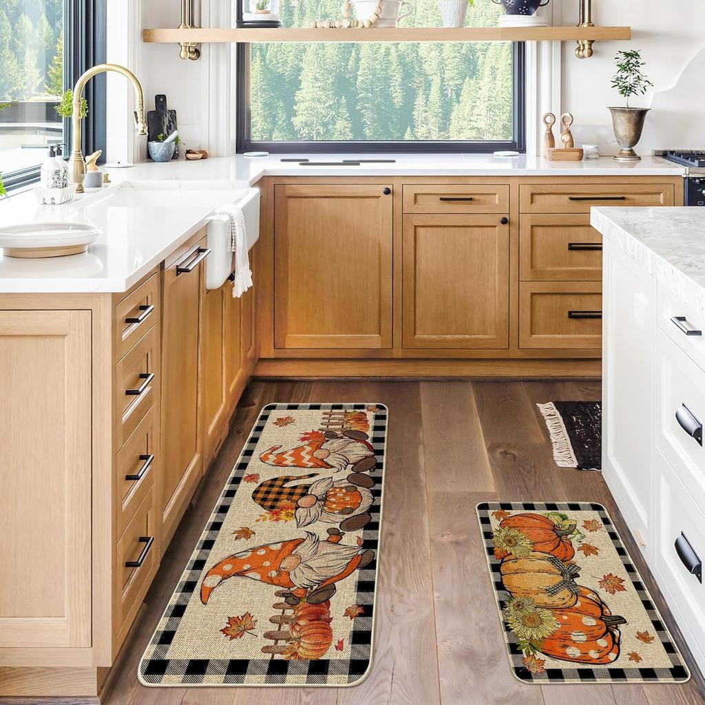 Thanksgiving Kitchen Mat Autumn Pumpkin Oil-Absorbing Dirt-Resistant Non-Slip Floor Mat Porch Easy To Take Care Of Foot Mat