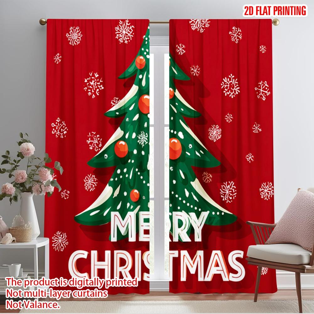 

2pcs,2D plane printing Contemporary Curtains Tree and Christmas Ball Polyester Easy Install (without rod) Decorations Outdoor 52.50×116.00 CM 2pcs
