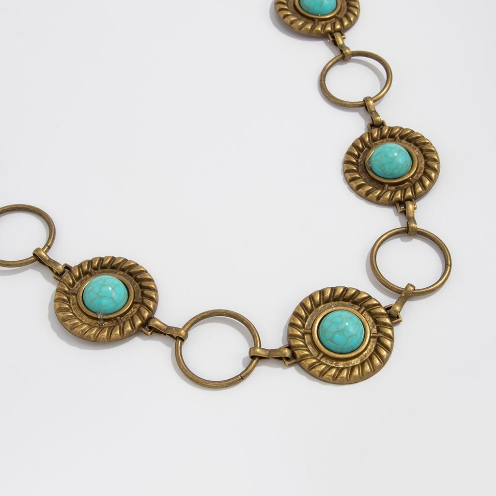 Retro Turquoise Tailleketting voor Dames Boheemse Decoratie Vintage Verstelbare Buik Tailleketting Geschikt voor Rokken Jurk Sieraden Cadeau