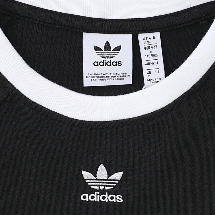 Adidas Originals Embroidered Logo Color Block Striped Comfort Crew Neck T-Shirt Women Tops Black JC8703