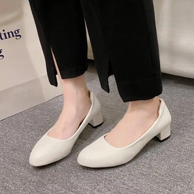 Damenpumps Weiß Hochzeitsschuhe Braut Spitzschuh Ballerinas Damenmode Schlichter Stil Blockabsatz Damenschuhe Neu
