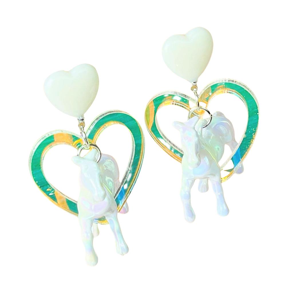 Charmante Acryl Herz Pferd Hängeohrringe Moderne Herz Pferd Tropfenohrringe Schmuck Stilvoller Hängeohrring Anhänger