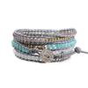 KELITCH Agate Crystal Silver Plated Beads 5-Wrap Bracelet Handmade New Jewelry (Gray)