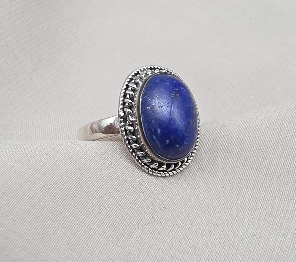 Handmade Lapis Lazuli Ring: 925 Sterling Silver Ring Vintage Boho Gemstone Jewelry