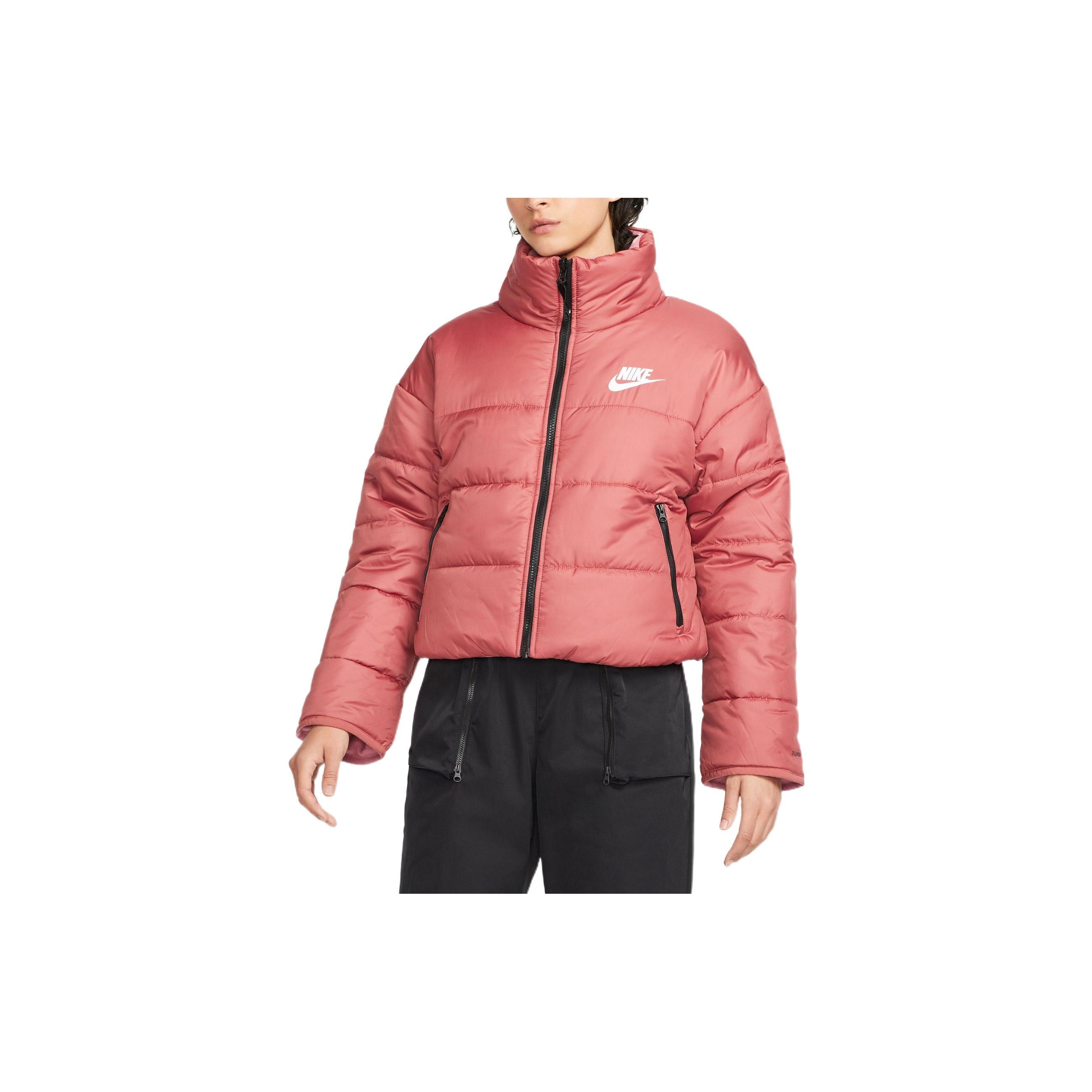 Nike Solid Logo Print Stand Collar Zip Jacket Women Jacket Red DQ6864-691 L
