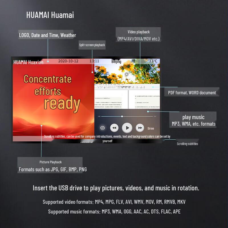 HUAMAI Indoor HD Wall-Mounted Digital Signage Display CN plug (adapter included)