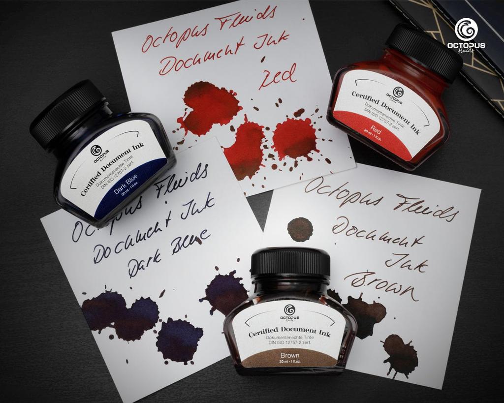 Octopus Fluids Document Fountain Pen Ink for Notaries and Pigment DIN ISO Made In Germany Ink, Registrars, Ink, 12757-2 Certified, (Brown)