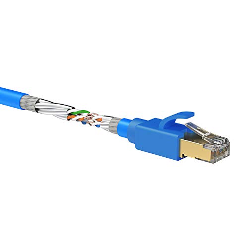 Sanwa Supply CAT8 LAN Cable (5m) 40Gbps/2000MHz RJ45 with Anti-Slip Tabs, Blue, KB-T8-05BL