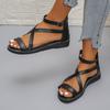 Modische Sommerschuhe für Damen 2025 Neue Damen Flache Sandalen Sohle Römische Riemchensandalen mit Rutschfester Gummisohle Damen Alltagssandalen