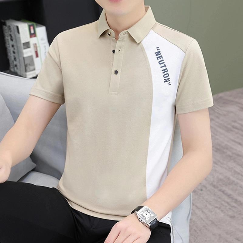 Business Casual Patchwork T-shirts Men's Clothing Polo-Neck Stylish Button Summer Contrasting Colors Short Sleeve Polo Shirts