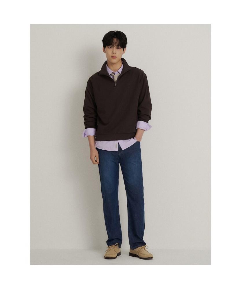 Binpolmen Textured Quarter-Zip Long-Sleeve T-Shirt Brown