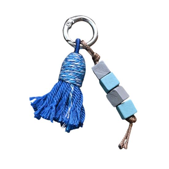 

Tibetan Rainbow Tassel Pendant Keychain with Natural Wood Beads Ethnic Style Bag Charm Shoe Decoration with Metal Ring Buckle Small Exquisite