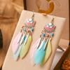 Neuer Drop Oil Fächerförmiger Federohrring für Damen Mode Bohemian Langer Silberfarbener Metall Reiskorn Hänger Ohrring Schmuck