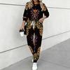 Women Floral Print Two Piece Outfit, Long Sleeve Crew Neck Top & Drawstring Jogger Pants Casual Tracksuit for Spring Autumn